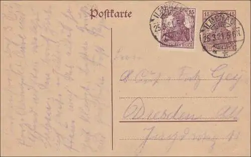 Germania: Carte postale d'Ilmenau vers Dresde 1921