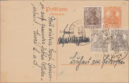 Germania: Ganzsache  von Degerloch 1920