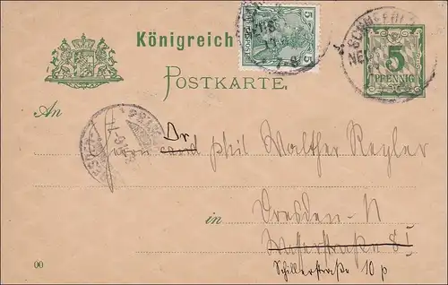 Germania: Ganzsache von Schneeberg nach Berlin 1901