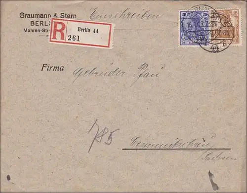 Germania: Brief von Berlin nach Grimmitschau / Sachsen 1917