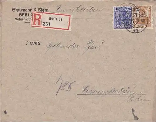 Germania: Lettre de Berlin à Grimmitschau / Sachsen 1917