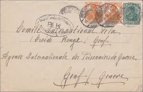 Germania: Lettre de Benfeld/Rossfeld à la Croix-Rouge pour Genève 1918