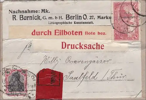 Germania: Accueil/Eilboten/Imprimerie Berlin vers Saalfeld -SELTEN Partie d'adresse