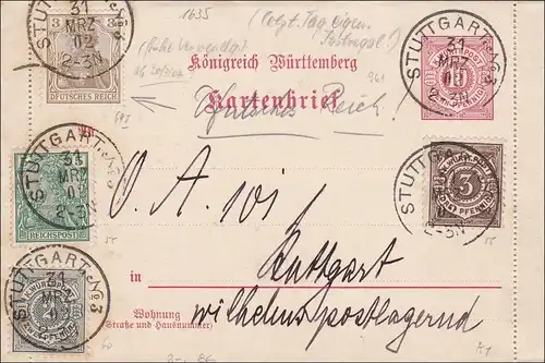 Germania: Ganzsache - Kartenbrief - Ortskarte Stuttgart 1902
