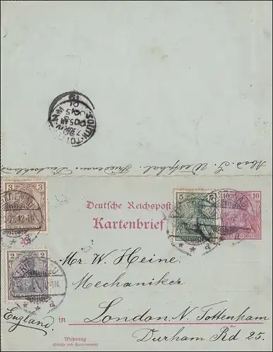 Germania: Ganzsache- Kartenbrief - von Friedenaau nach London 1912