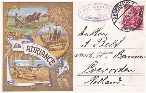Germania: Carte postale Récolte - Le motif de Neuenhaus vers Holland 1914