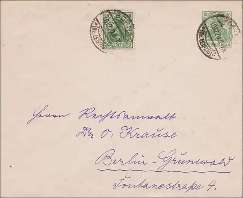 Germania: Ganzsachenbrief von Borna nach Berlin 1920