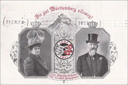 Germania: Ganzsache silbernen Hochzeitsfeier württemb. Königspaar Cannstatt 1911