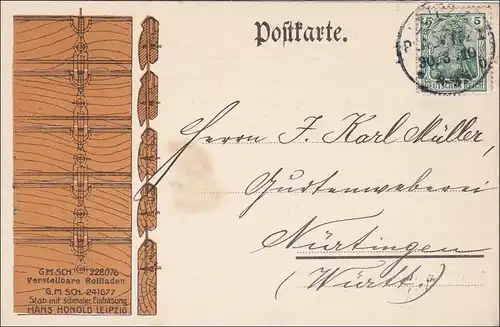 Germania: Postkarte von Leipzig nach Nürtingen 1910