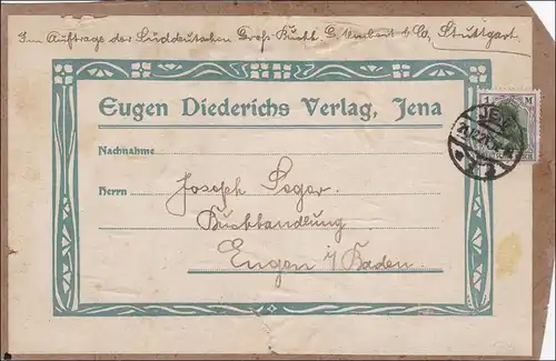 Germania: Adressteil von Jena nach Engen 1921, MiNr. 150 EF