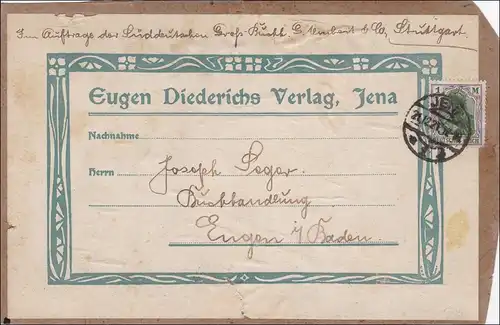 Germania: partie d'adresse de Jena vers Engen 1921, MiNr. 150 EF