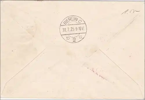 Inflation: Brief von Berlin als Luftpost Berlin-Hamburg-Kiel 31.7.1925, MeF