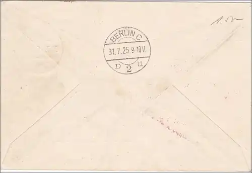 Inflation: Lettre de Berlin comme poste aérien Berlin-Hamburg-Kiel 31.7.1925, MeF