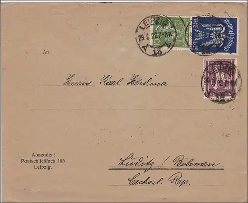 Inflation: Brief von Leipzig nach Lüditz/Böhmen 29.8.1922