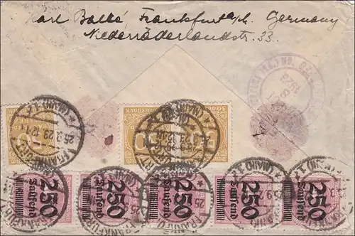 Inflation: Einschreiben von Frankfurt nach USA 25.9.1923: DUTY FREE Stempel