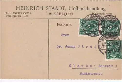 Inflation:  Postkarte von Wiesbaden in die Schweiz 3.11.1922