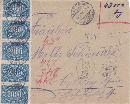 Inflation: Brief ovn Norheim nach Coburg 19.9.1923
