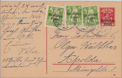 Inflation:  Ganzsache von Bad-Kissingen nach Apolda 1920