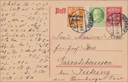 Inflation:  Ganzsache von München nach Tutzing 1920
