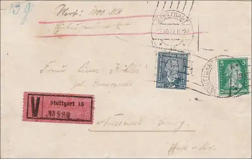 Weimar: Lettre de valeur de Stuttgart à Neustadt près de Coburg 1927