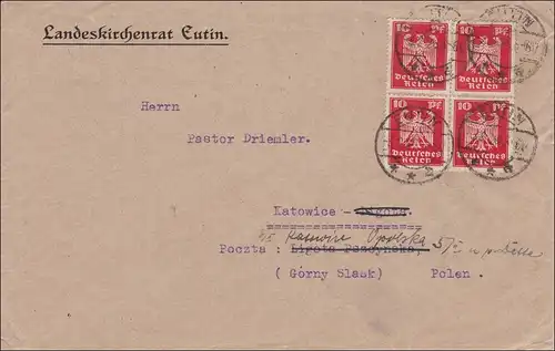 Weimar: Lettre du Conseil Église de la campagne d'Eutin à Katowice en 1926