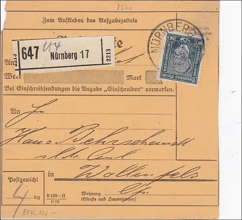 Weimar: Carte de Nuremberg vers Wallenfels 1924