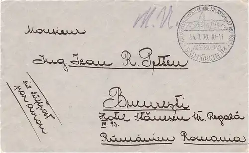 Weimar: Brief Sonderstempel Bad Dürkheim nach Rumänien 1930