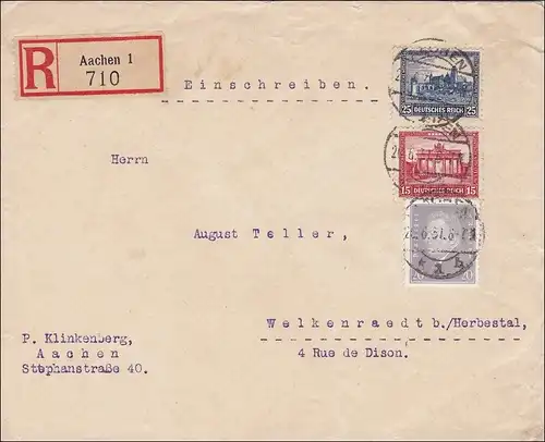 Weimar: Lettre d'Aix la Chapelle à Welkenraedt 1931
