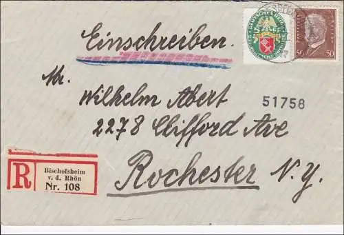 Weimar: Breif de Bischofsheim en lettre recommandée aux États-Unis 1930