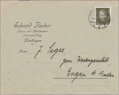 Weimar: Lettre de Reutlingen - Jouets - 1928