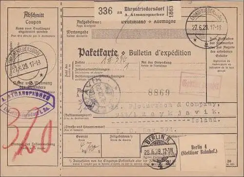 Weimar: Carte de Forfait de Ehrenfriedersdorf à Islande 1929