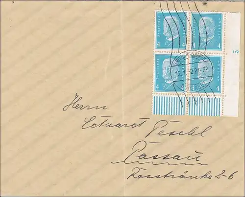 Weimar: Lettre de Friedrichshafen à Passau - Quererblock - Eckrand 1932
