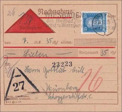 Weimar: Nachnahme Paketkarte von Dportmund nach Nürnberg 1928