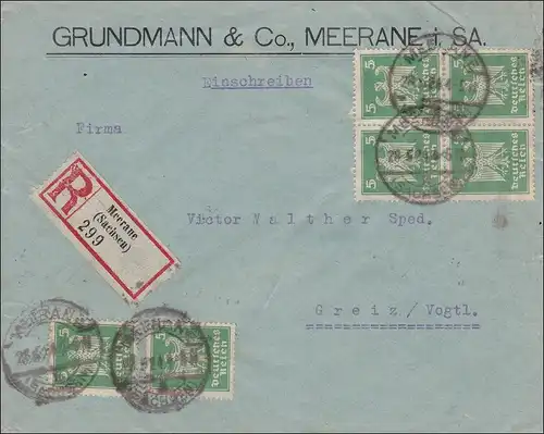 Weimar: Lettre recommandée de Meerane à Greiz 1924