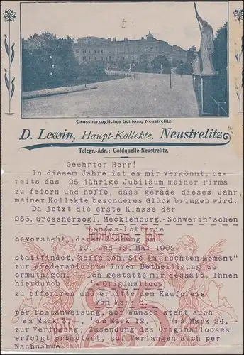 Kartenbrief mit Bild von Neustrelitz nach Ebersfeld 1902