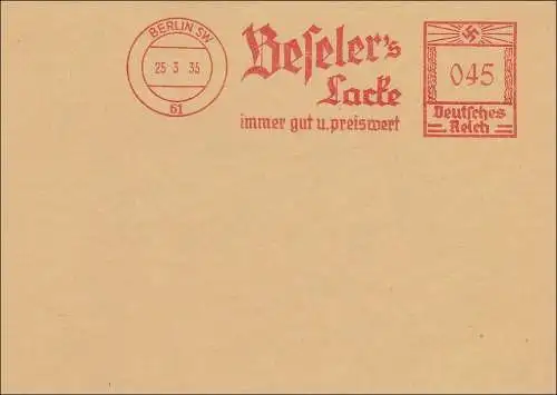 III. Reich: Archives FRANCOTY -Tampon libre Beselers Laques 1935