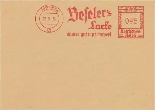 III. Reich: FRANCOTYP Archiv -Freistempel Beselers Lacke 1935