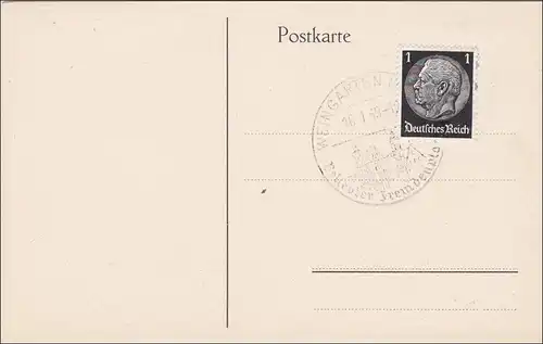 III. Reich: Postkarte Sonderstempel Weingarten 1939  großem Luftschiff Zeppelin