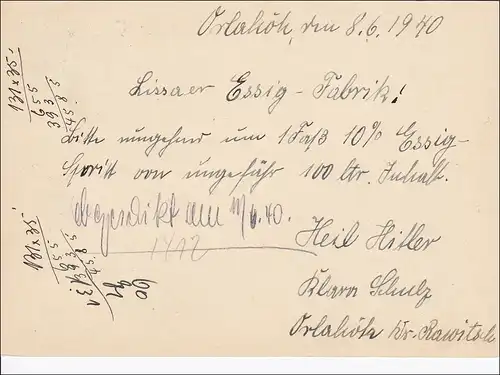 III. Reich: entier de Orlalioh Kreis Ravitch vers Lissa 1940