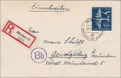 III. Reich: Lettre recommandé de Munich à Geiselgarteig 1944