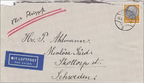Luftpost Brief von Kustrin nach Schweden 1931