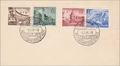 III. Reich: Leipzig Messestempel auf MiNr. 739-742 als FDC