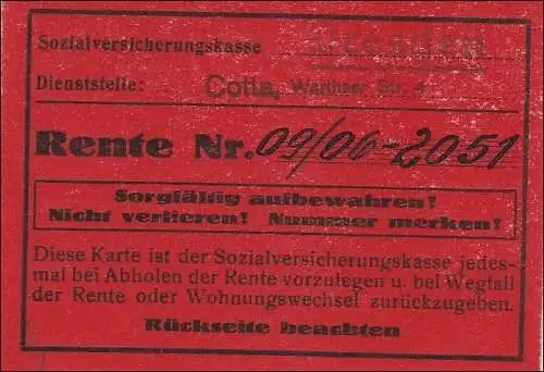 III. Reich: Carte de pension de Cotta chez Dresde