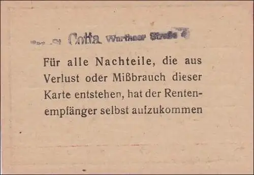 III. Reich: Carte de pension de Cotta chez Dresde