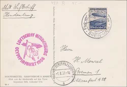 III. Reich: Ansichtskarte Wolfenbüttel mit Luftschiff Olympiafahrt 1936