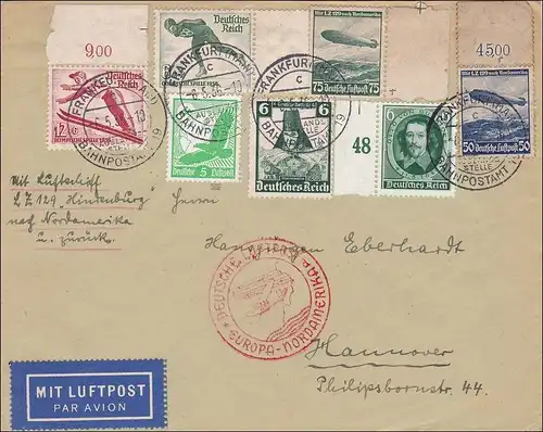 III. Reich: Lettre postale aérienne Francfort-Hannover Aéronautique Europe-Amérique du Nord 1936