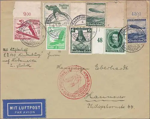 III. Reich: Luftpostbrief Frankfurt -Hannover Luftschiff Europa-Nordamerika 1936