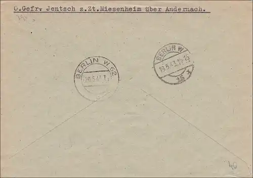 III. Reich: lettre recommandée courrier de champ-R-Taxe payé par Miesenheim 1943