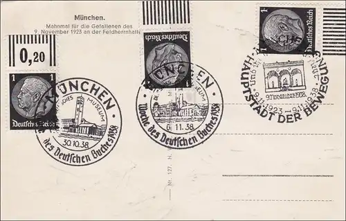 III. Reich: Propaganda Carte Mémoire pour les disparus 9.11.1923 Tampon spécial 1938