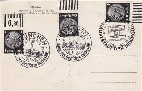 III. Reich: Propaganda Karte Mahnmal für Gefallene 9.11.1923 Sonderstempel 1938